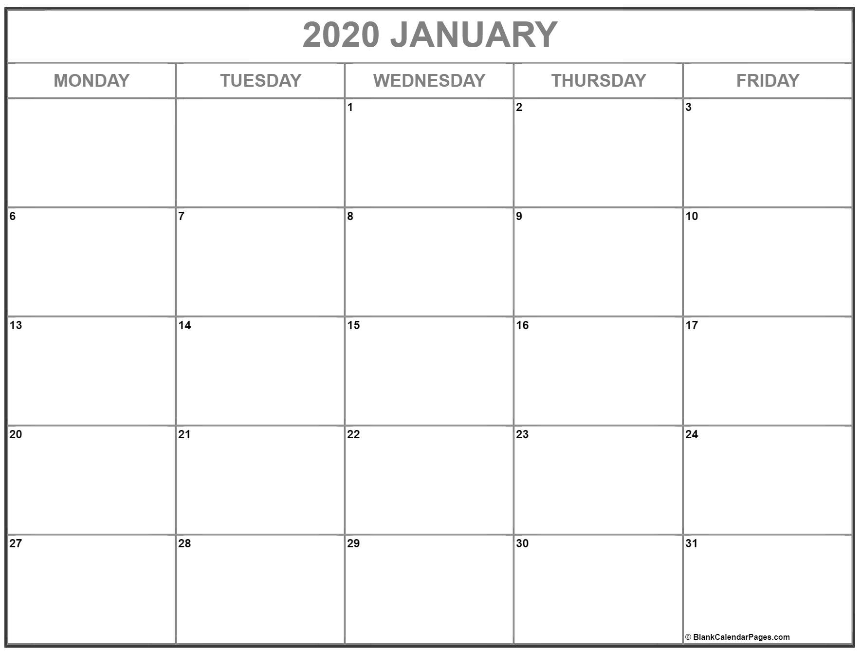 blank monday through friday calendars example calendar