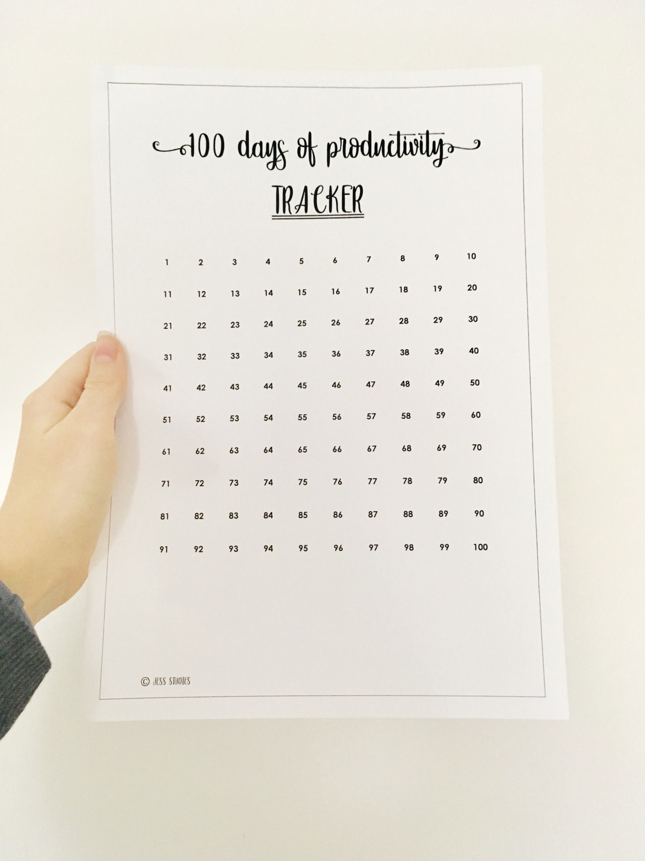 Jess Studies — 100 Days Of Productivity Tracker Printable