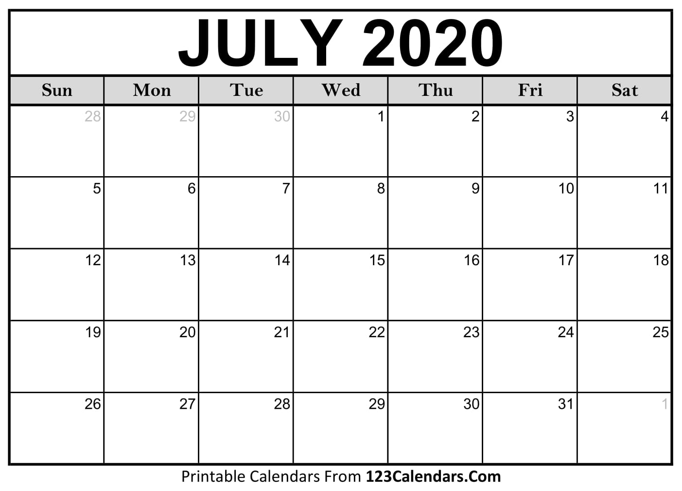 July 2020 Printable Calendar | 123Calendars