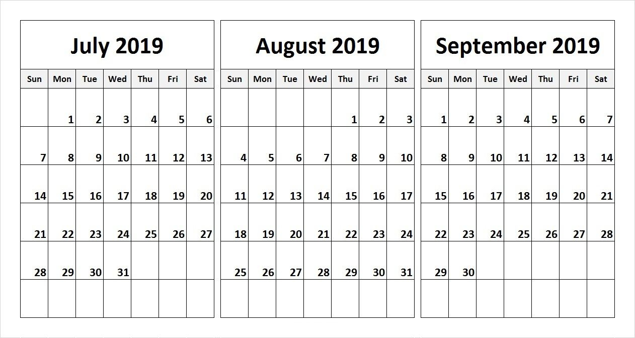 July August September 2019 Calendar (3 Months) Printable