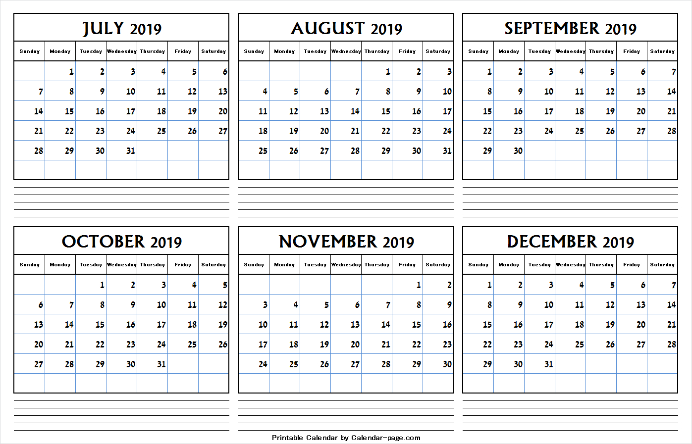 July To December 2019 Calendar Pdf | July 2019 Calendar Clipart