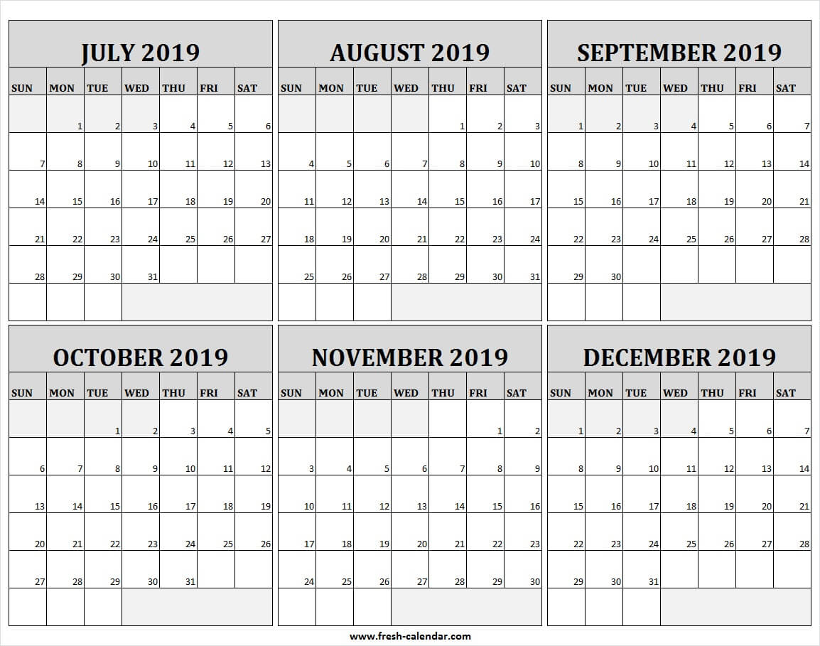 July To December 2019 Calendar With Lines Free | 2019 Lines