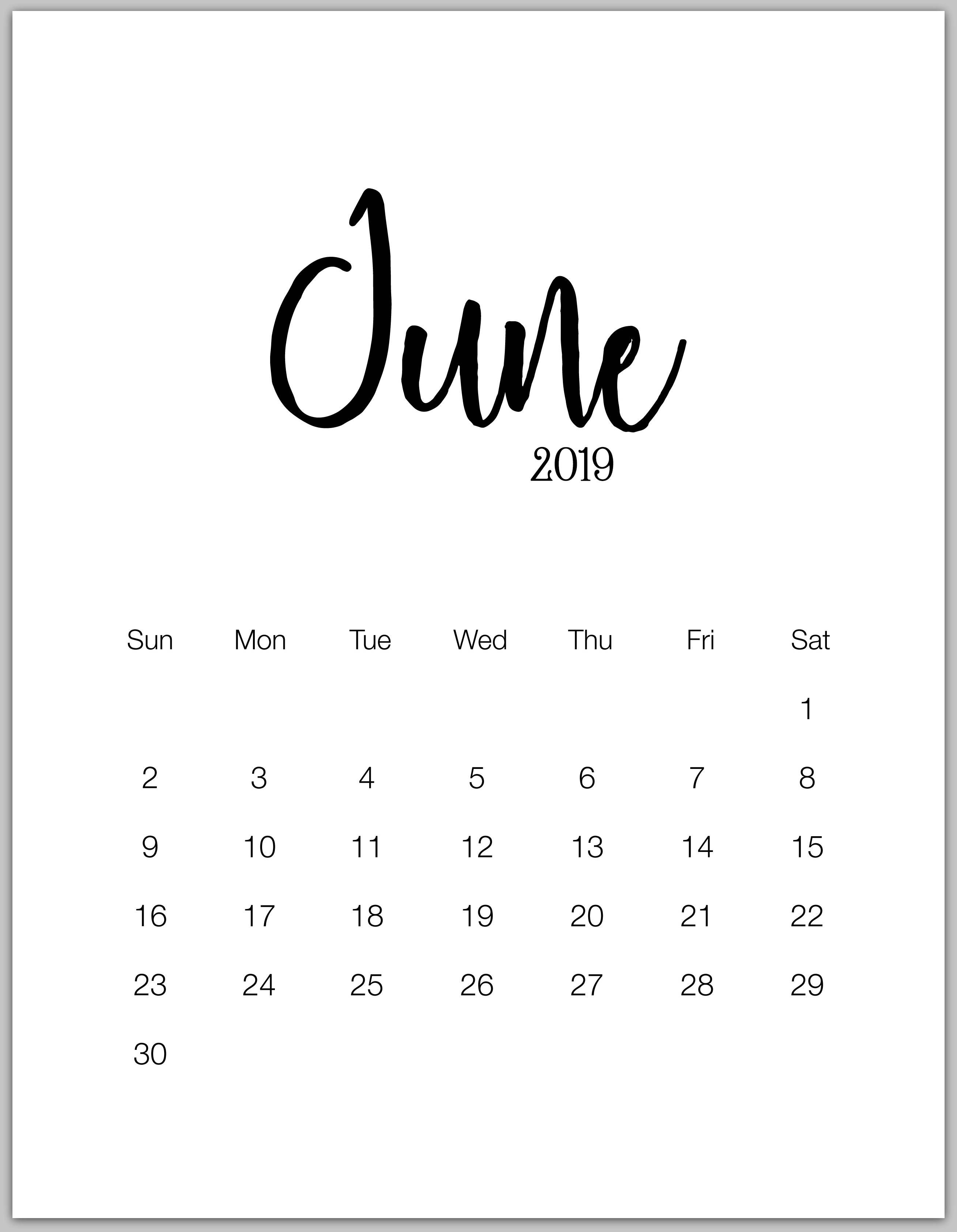 June 2019 Minimalist Calendar | Календарь Для Печати