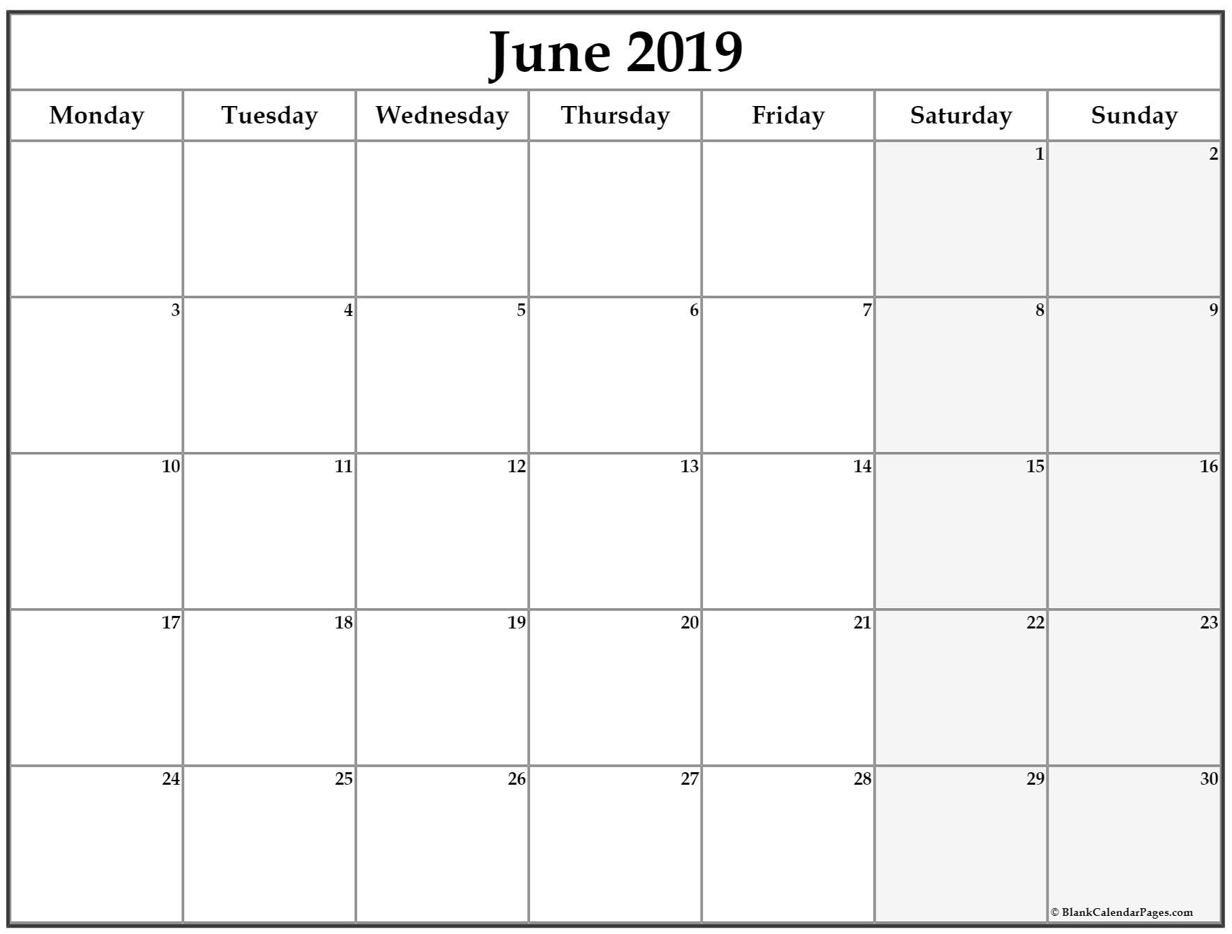 June 2019 Monday Calendar. Monday To Sunday | Calendar, June