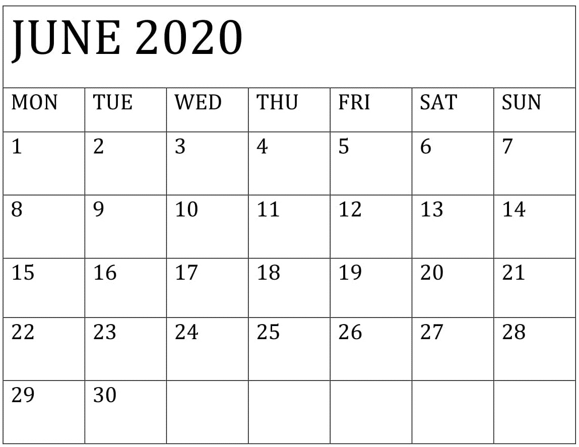 June 2020 Calendar Template Printable – Free Latest Calendar