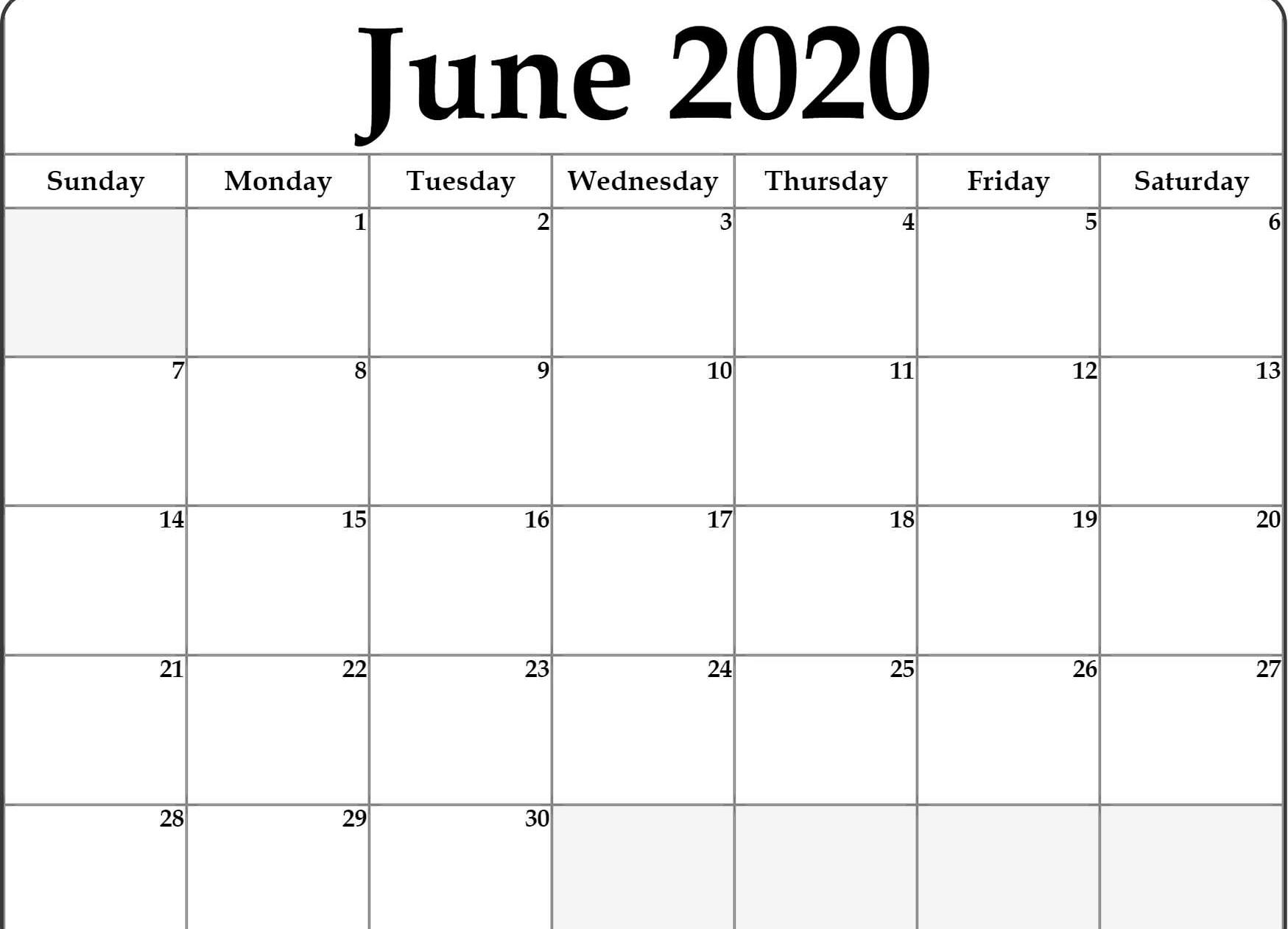 June Calendar 2020 Free Printable Template Pdf Word Excel