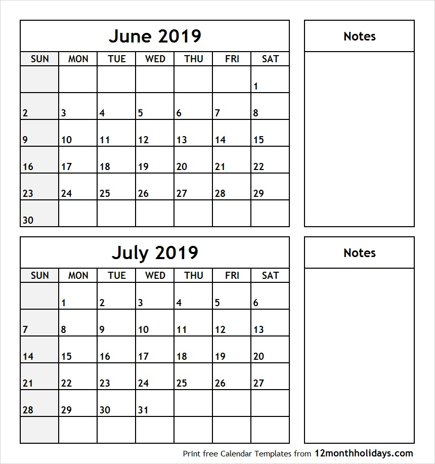 June-July-2019-Printable-Calendar - All 12 Month Calendar