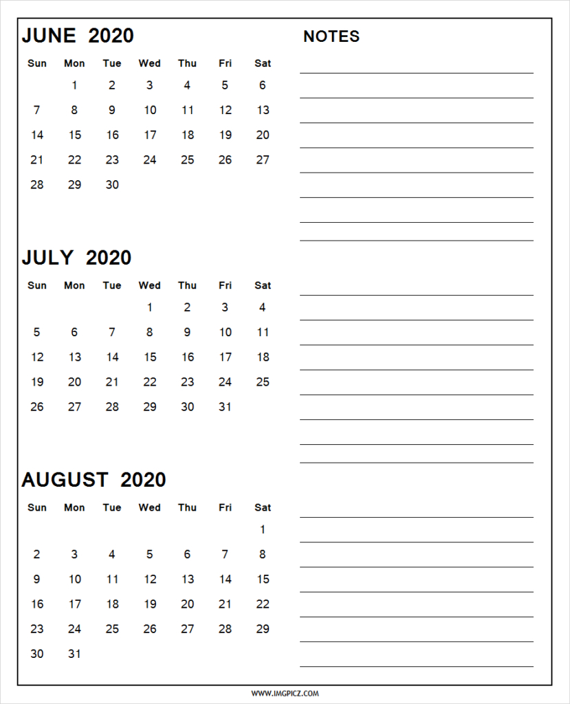 3 month printable calendar 2020 june july august example calendar