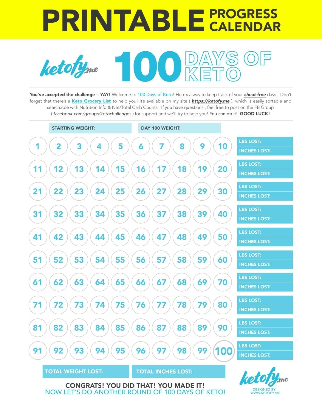 Ketofy 100 Days Of Keto – Print – Printable Progress-100