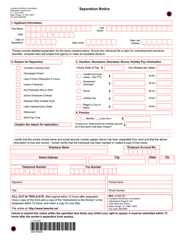 Louisiana Separation Notice Form Lwc 77