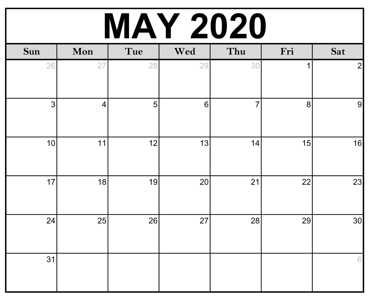 May 2020 Calendar Printable Free Monthly Calendar