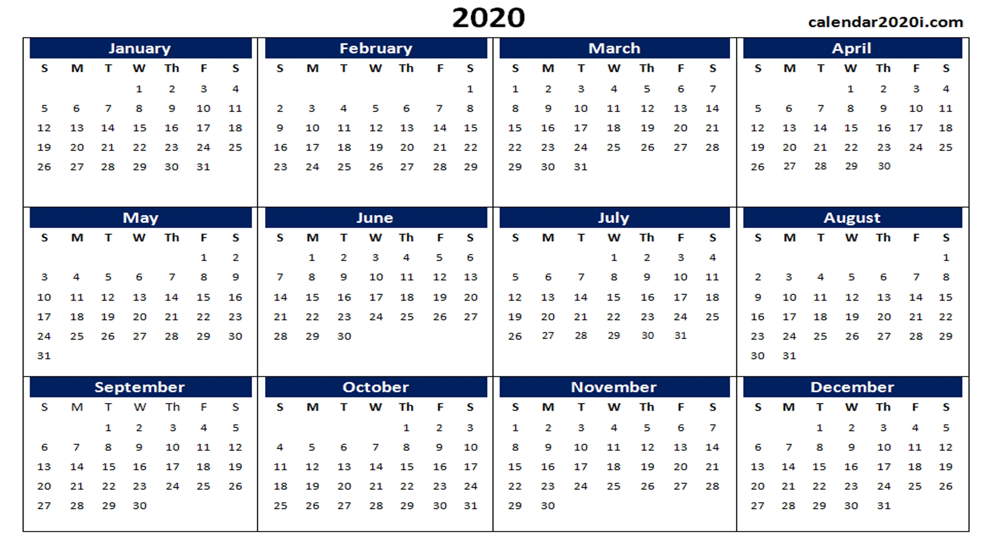 Microsoft Word Calendar 2020 Template | Monthly Printable