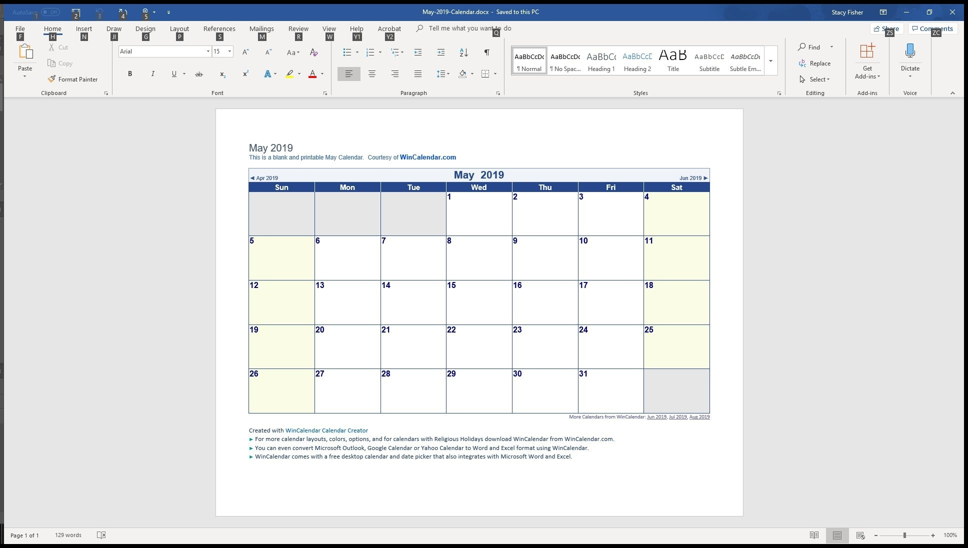 insert a calendar in word for mac