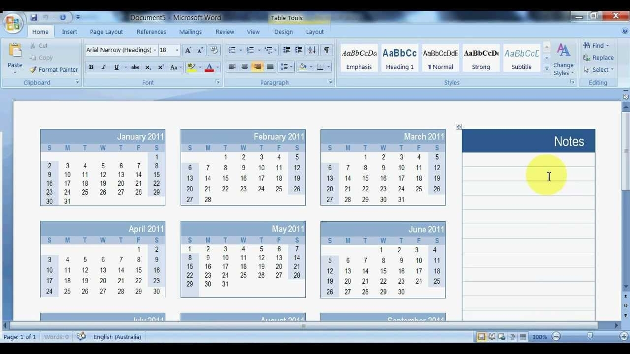 Calendar In Microsoft Word