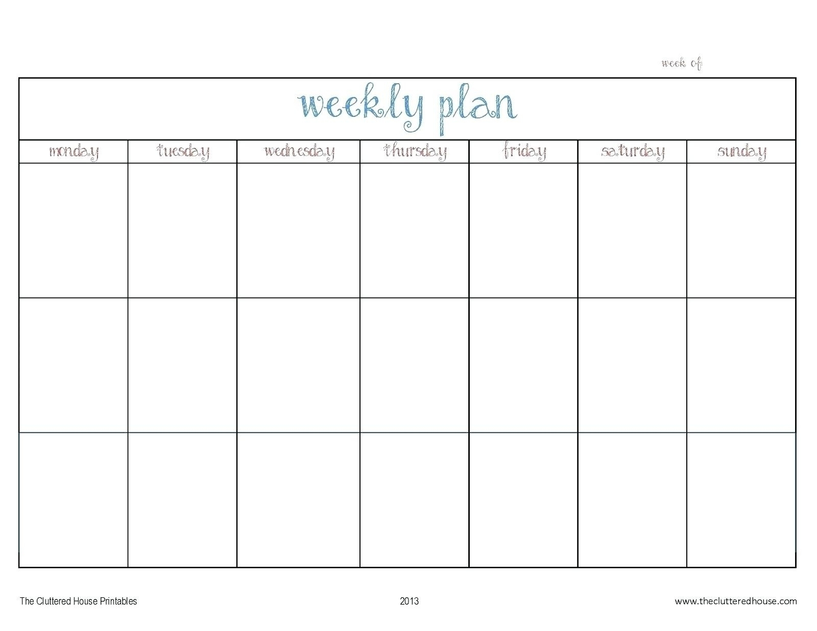 Blank Monday Through Friday Calendars