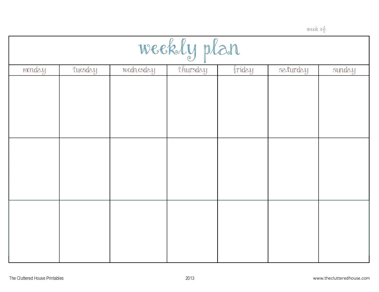 Monday Thru Friday Calendar Template | Ten Wall Calendar