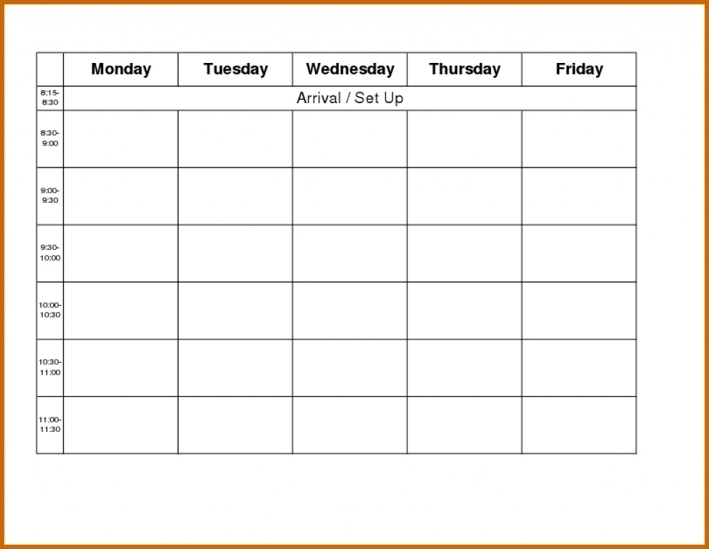 Monday To Friday Calendar Template | Example Calendar