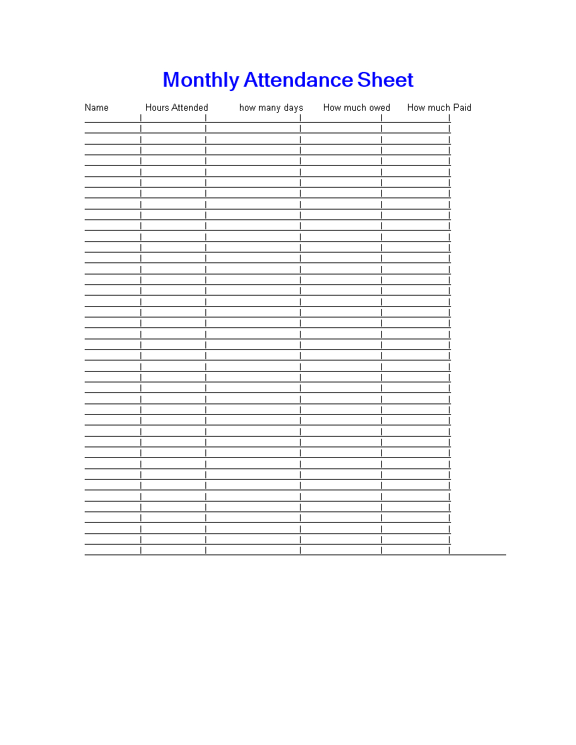 Monthly Sign Up Sheet Templates Example Calendar Printable