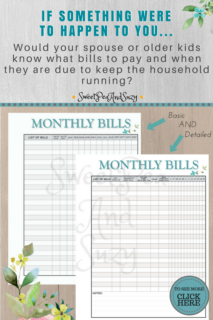 Monthly Bill Form ~ See Bills For The Entire Year ~ Your