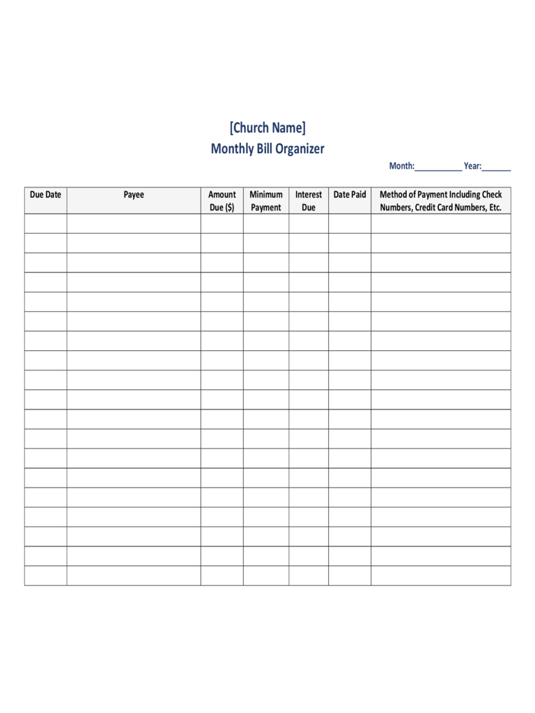 Monthly Bill Organizer - Edit, Fill, Sign Online | Handypdf