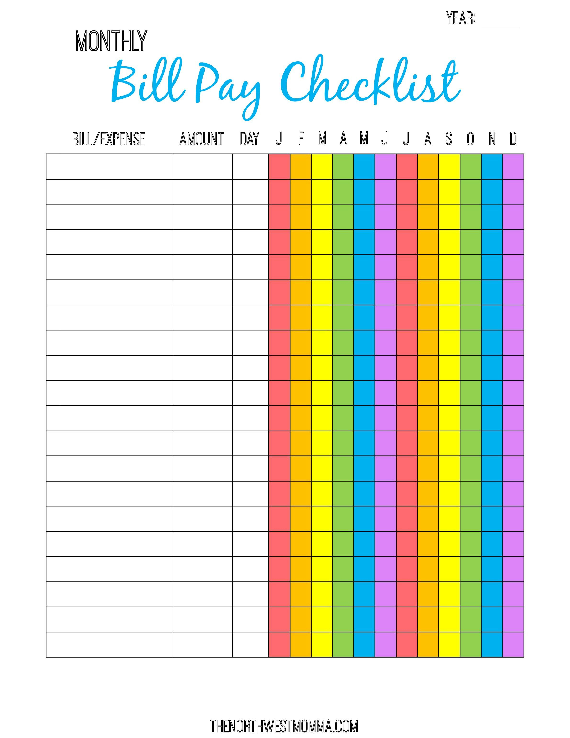 Monthly Bill Pay Checklist- Free Printable! | Bill Payment