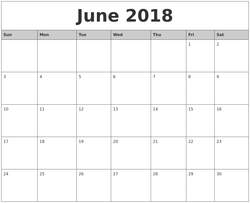 Monthly Calendar June – Printable Year Calendar