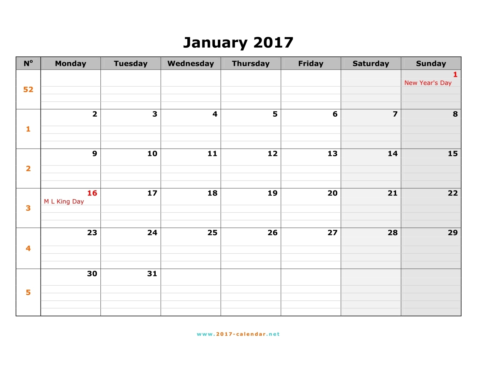 Monthly Calendar Starting With Monday – Printable Month Calendar