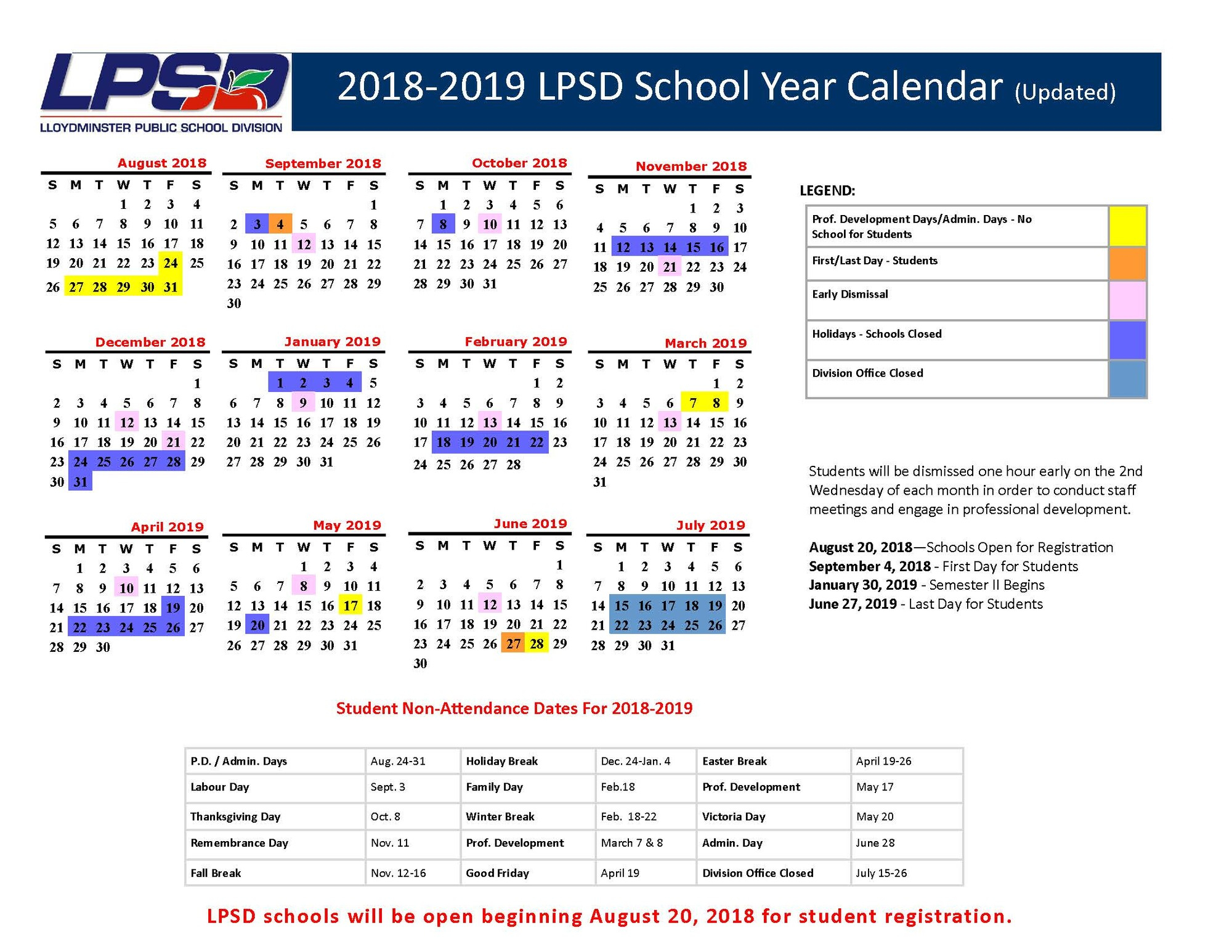 New Calendar For Current School Year | College Park School