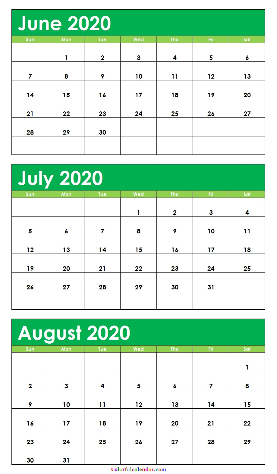 New Cute June July August 2020 Calendar Design | Blank 2020