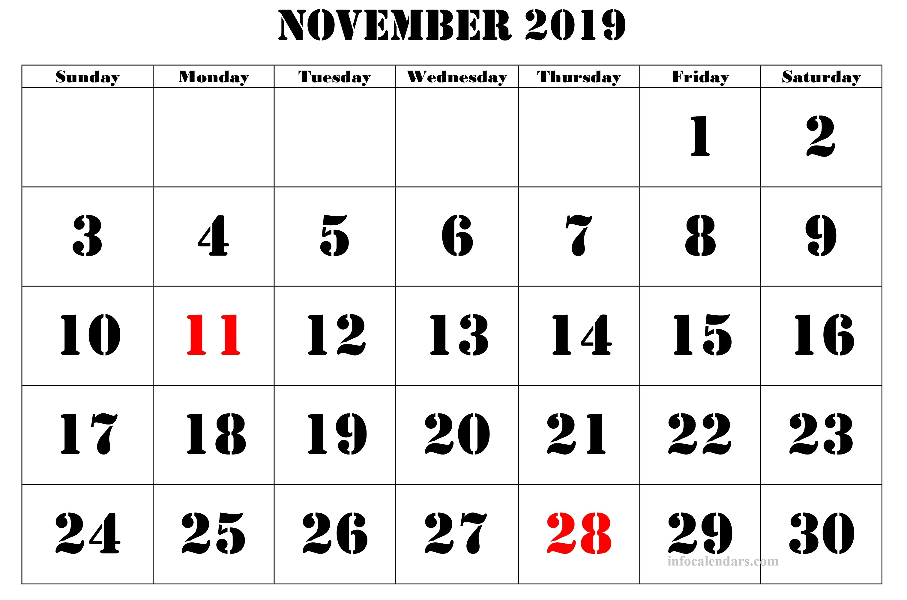 November 2019 Printable Calendar With Time Slots