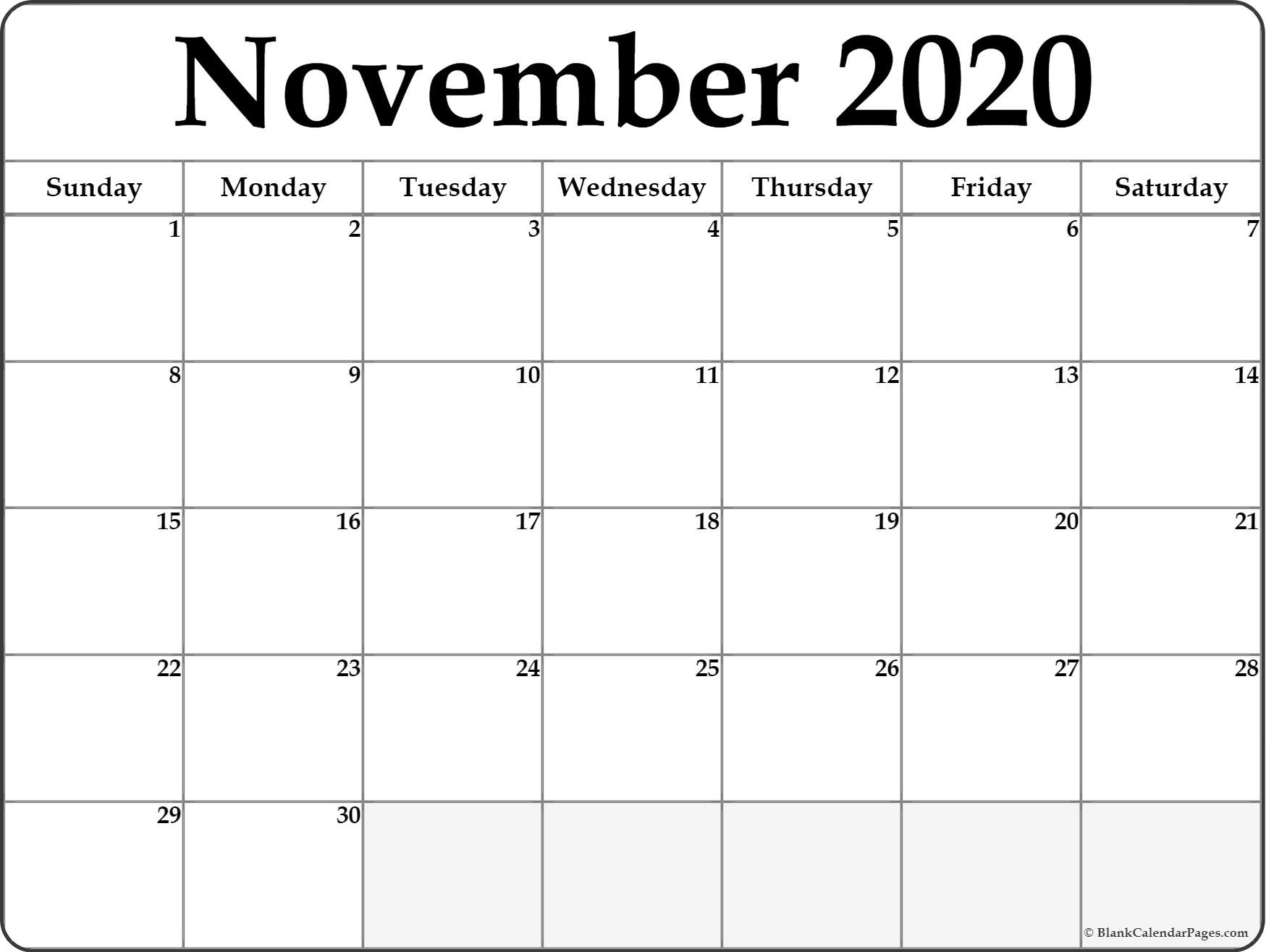 November Calendar 2020 Template – Urgup.ewrs2018-Printable