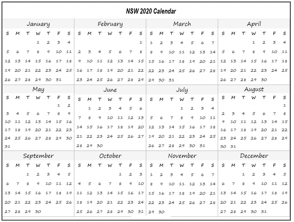 Nsw 2020 School Holidays Calendar Template (New South Wales