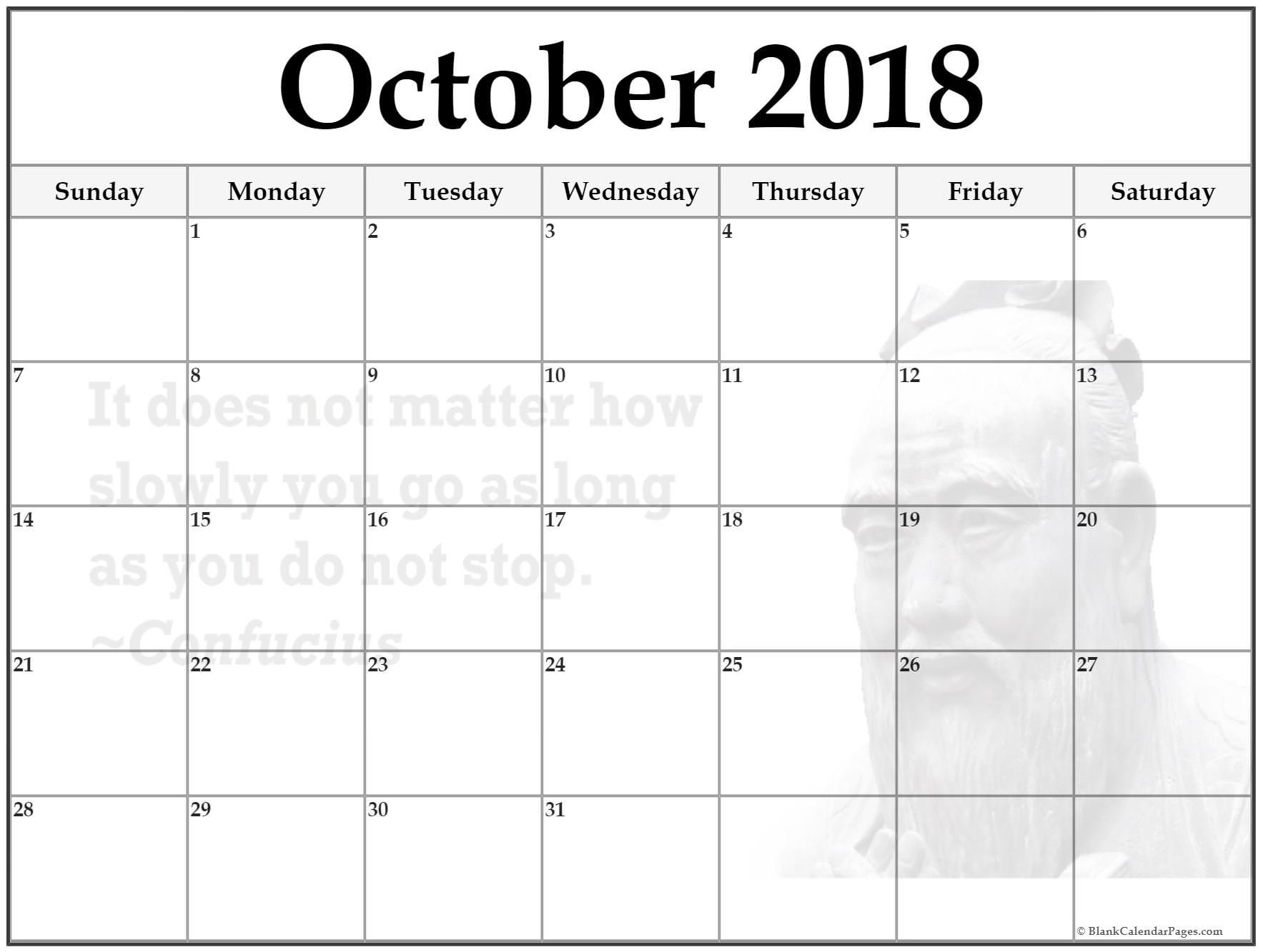 October 2018 Monthly Calendar Template. It Does Not Matter