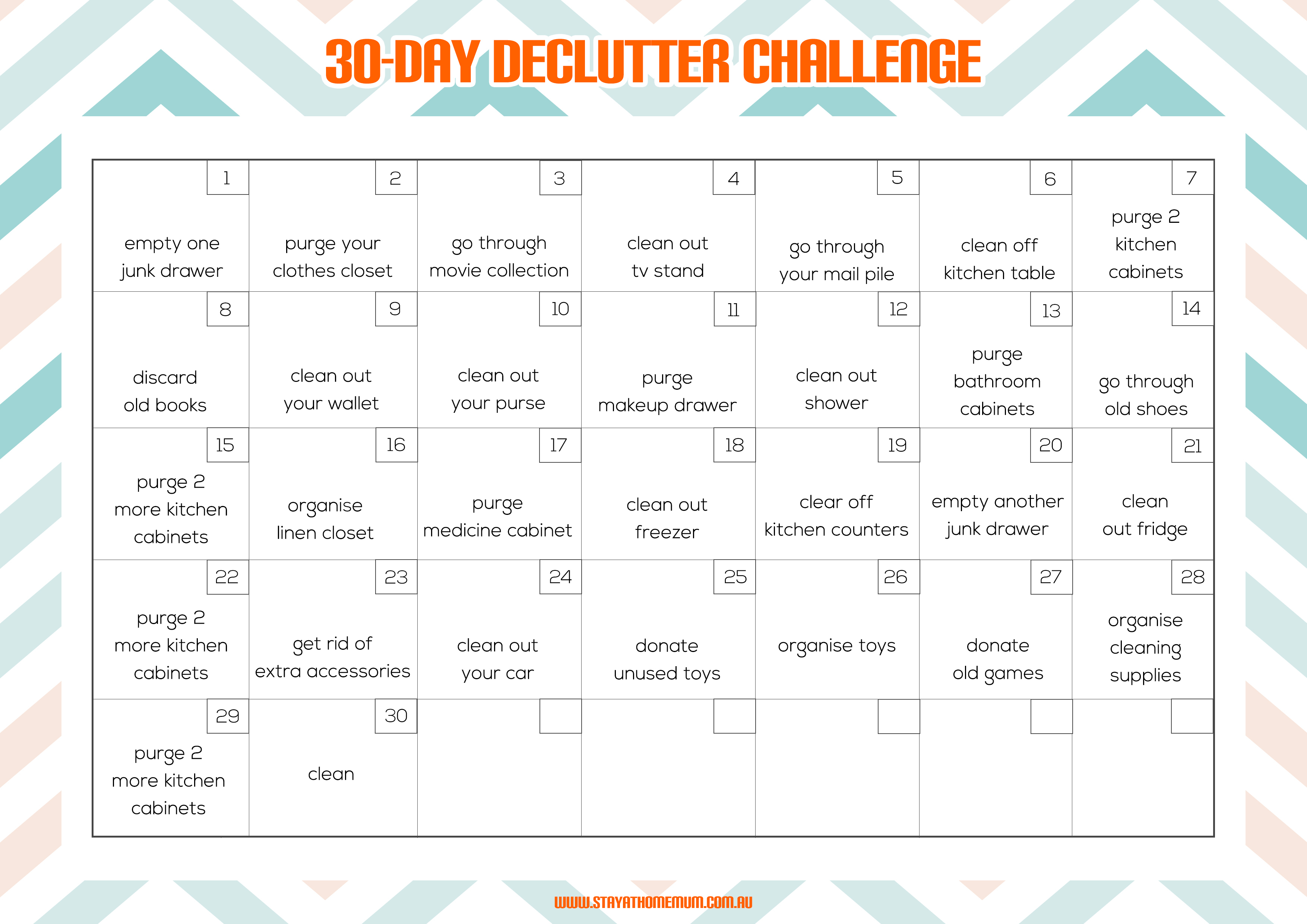 30 day declutter calendar example calendar printable