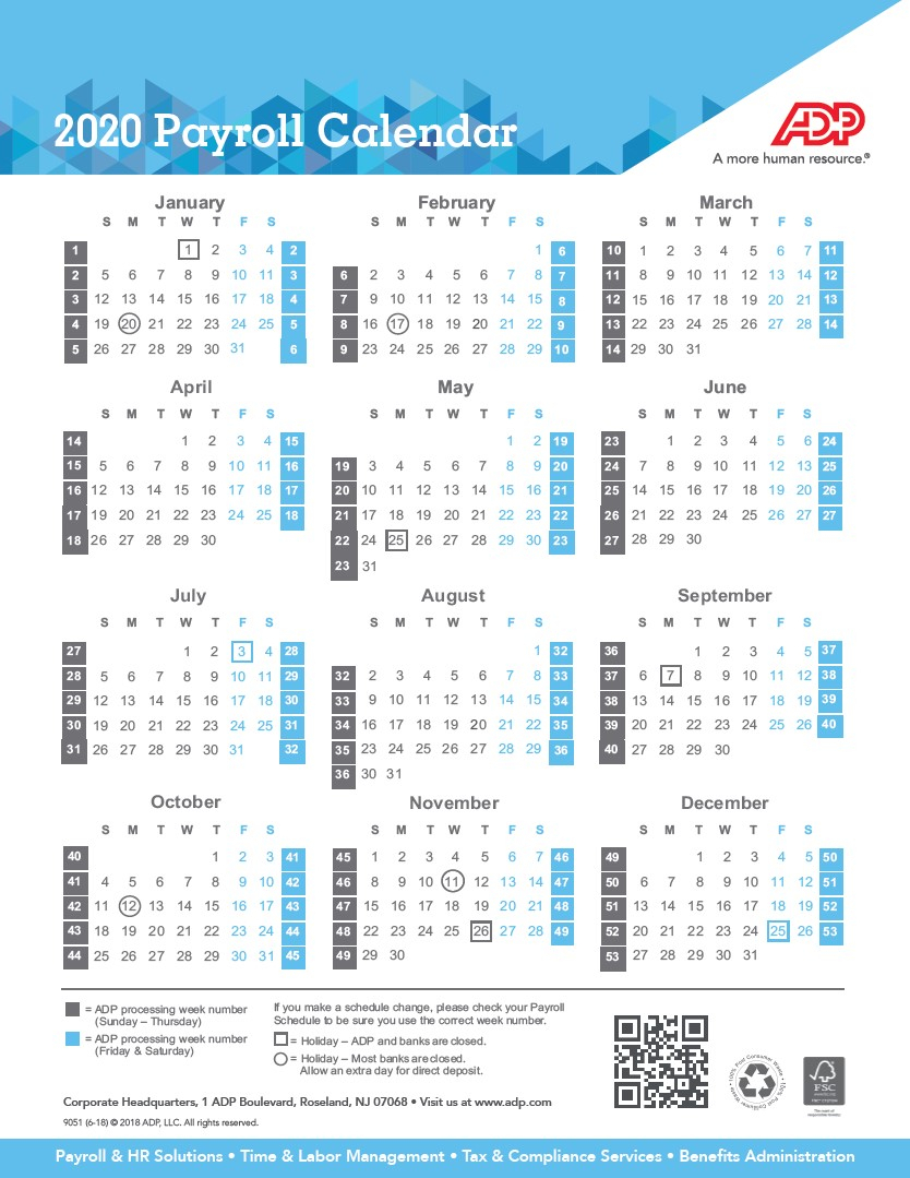 Payroll Calendar 2020 | Weekly, Biweekly, Semi-Monthly