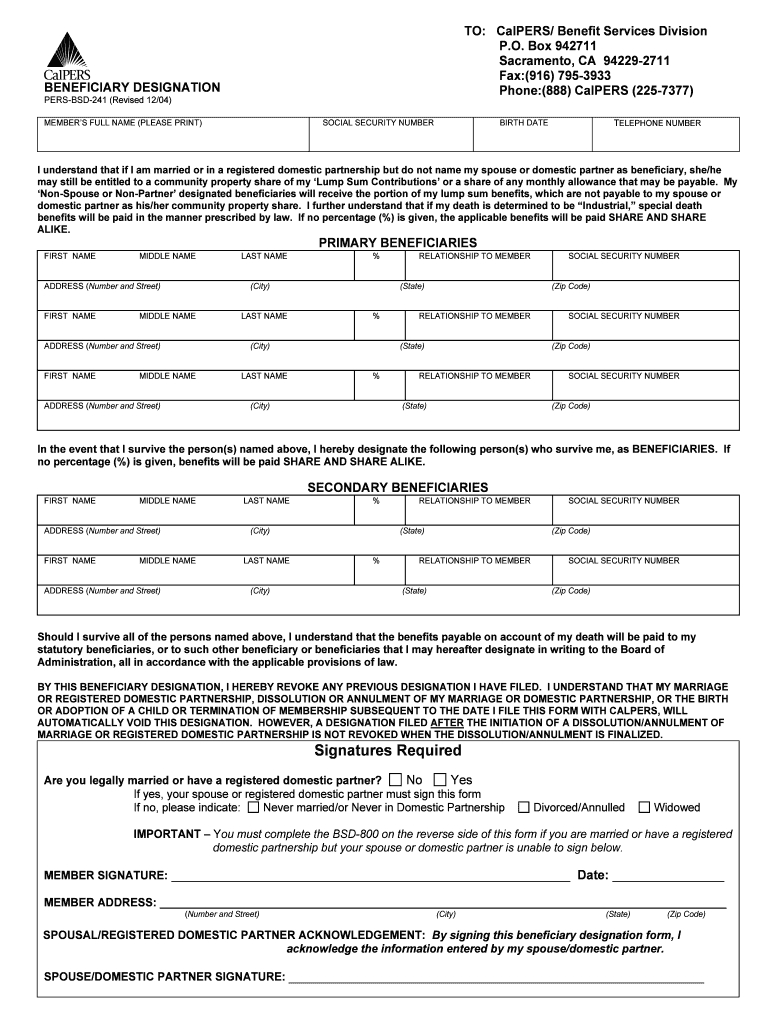 Pers Bsd 241 Fillable Form - Fill Online, Printable