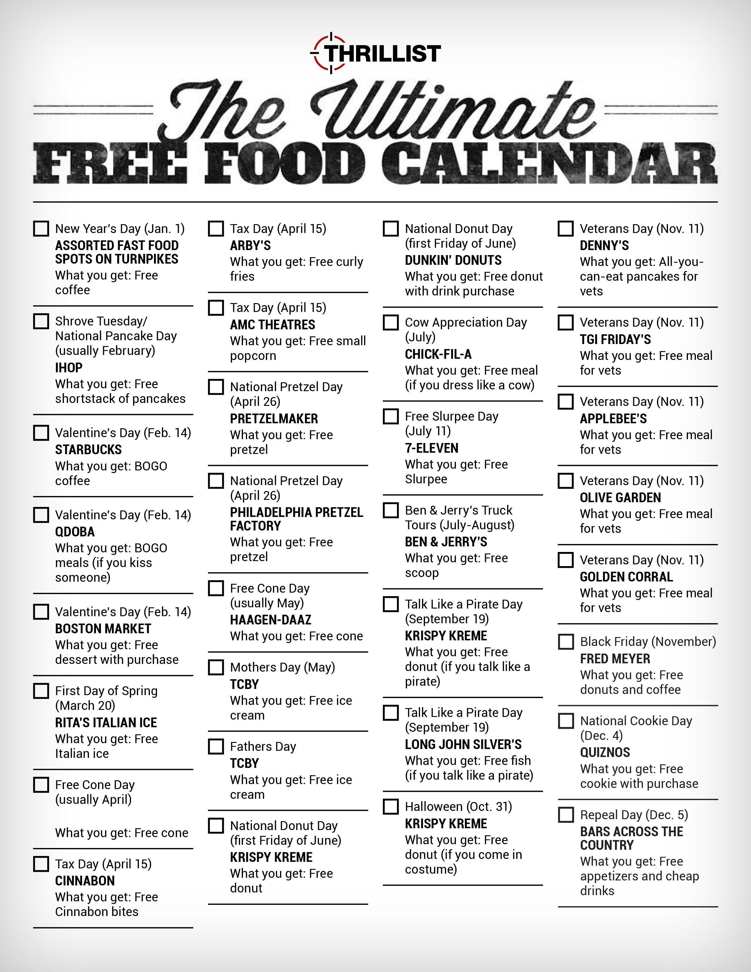 National Food Day Calendar Printable | Example Calendar ...