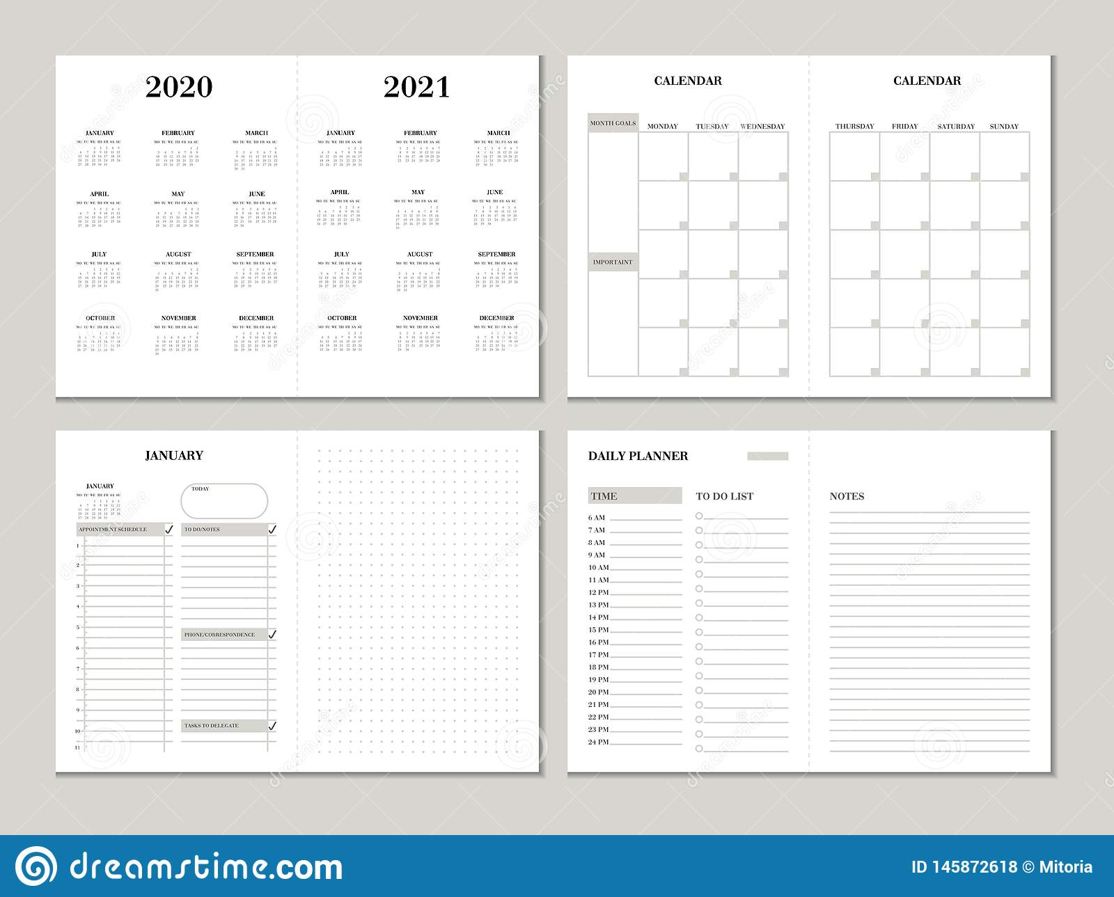 Planner Design Template For 2020 2021 Year. Weekly And