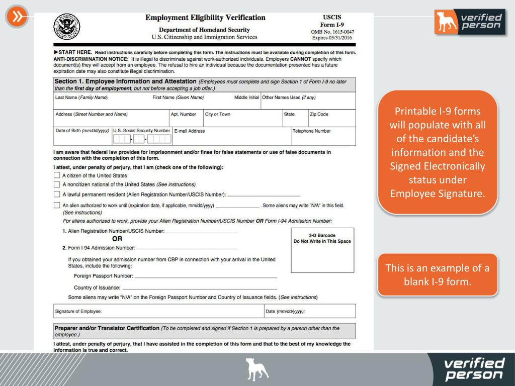 Ppt - Verified Person Inc. Employment Screening With Form I