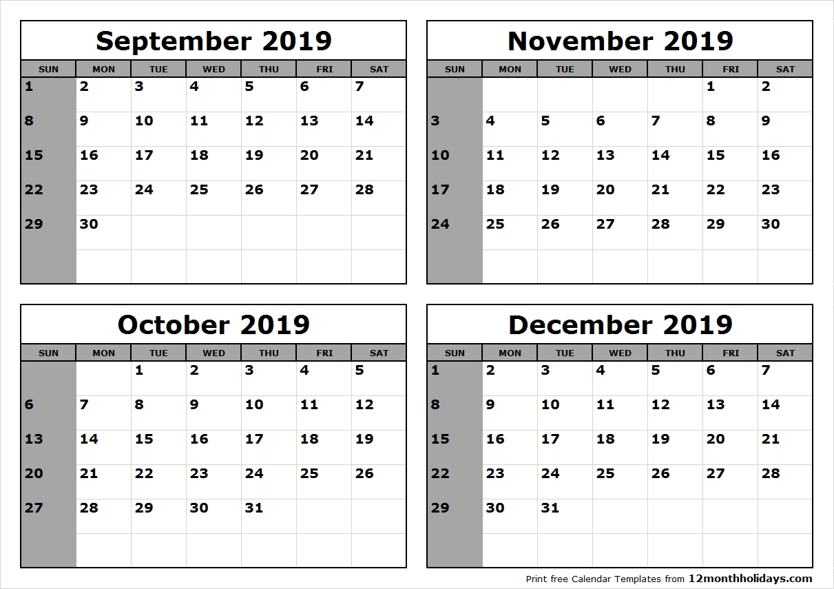 Prime September October November Calendar 2019 — Unique