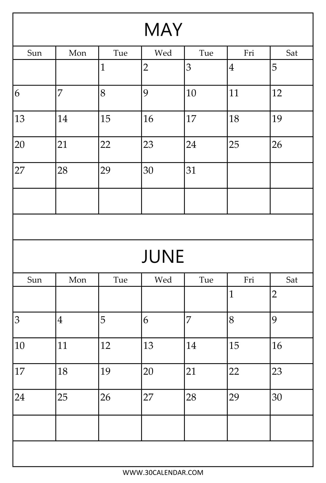 Printable 2018 Calendar May And June With Holidays | 2 Month