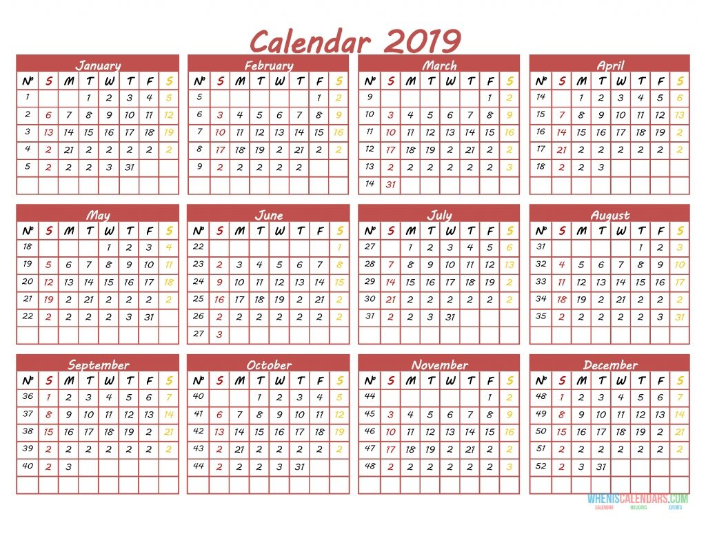 Printable 2019 12 Month Calendar Template Pdf, Word, Excel