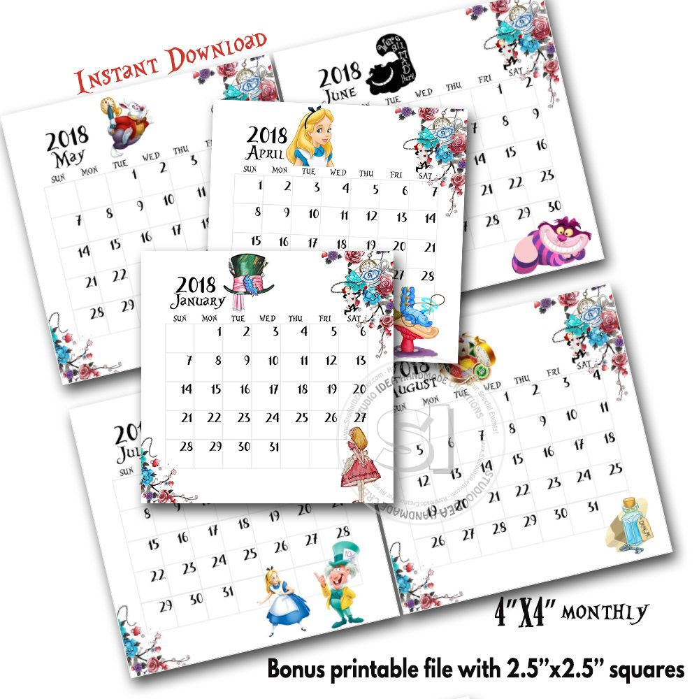 Printable 2019 &amp; 2020 Calendar-Alice In Wonderland Printable