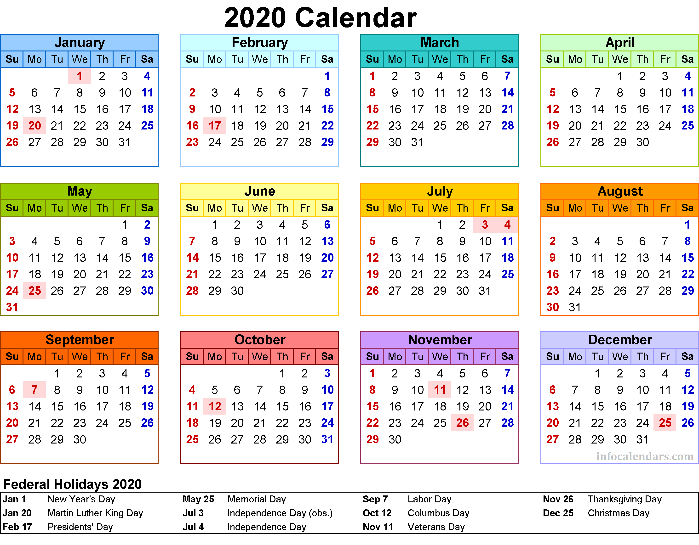 Printable 2020 Calendar For Your Yearly Trip - Infocalendars