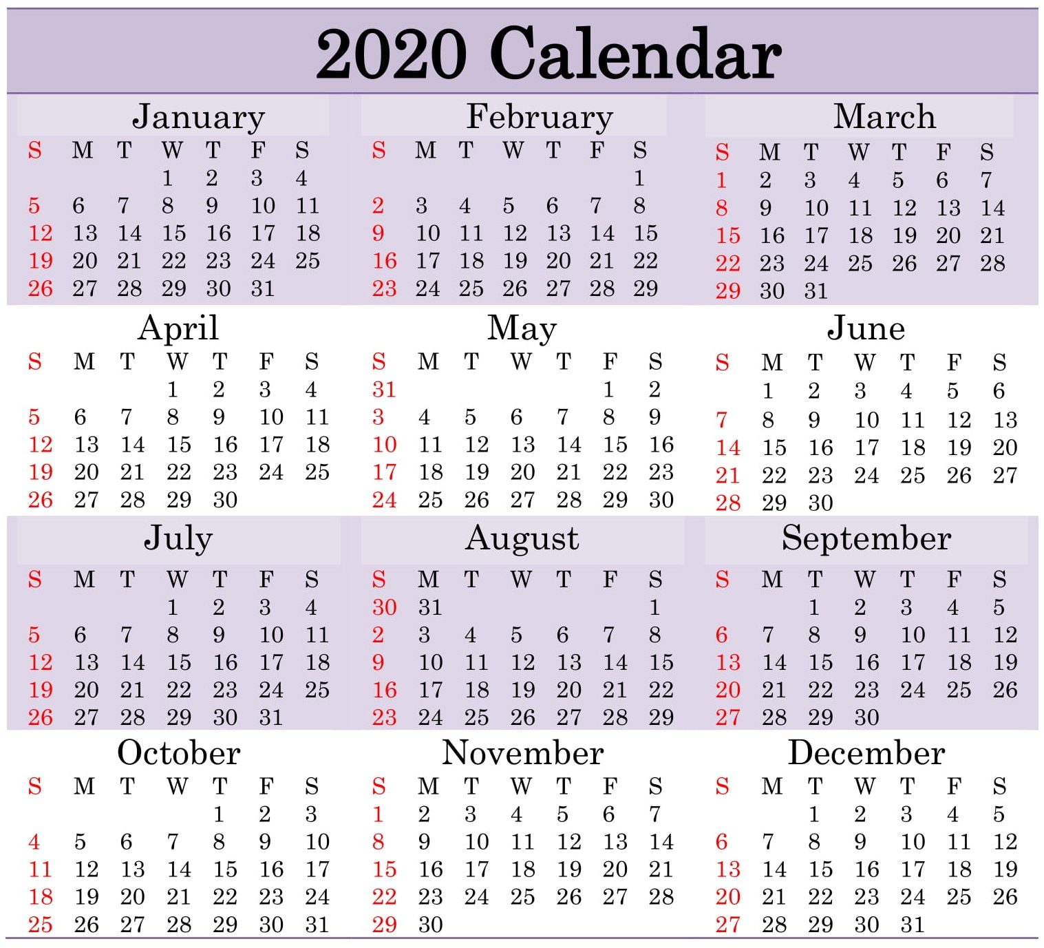 Printable One Page Julian Date 2020 Calendar