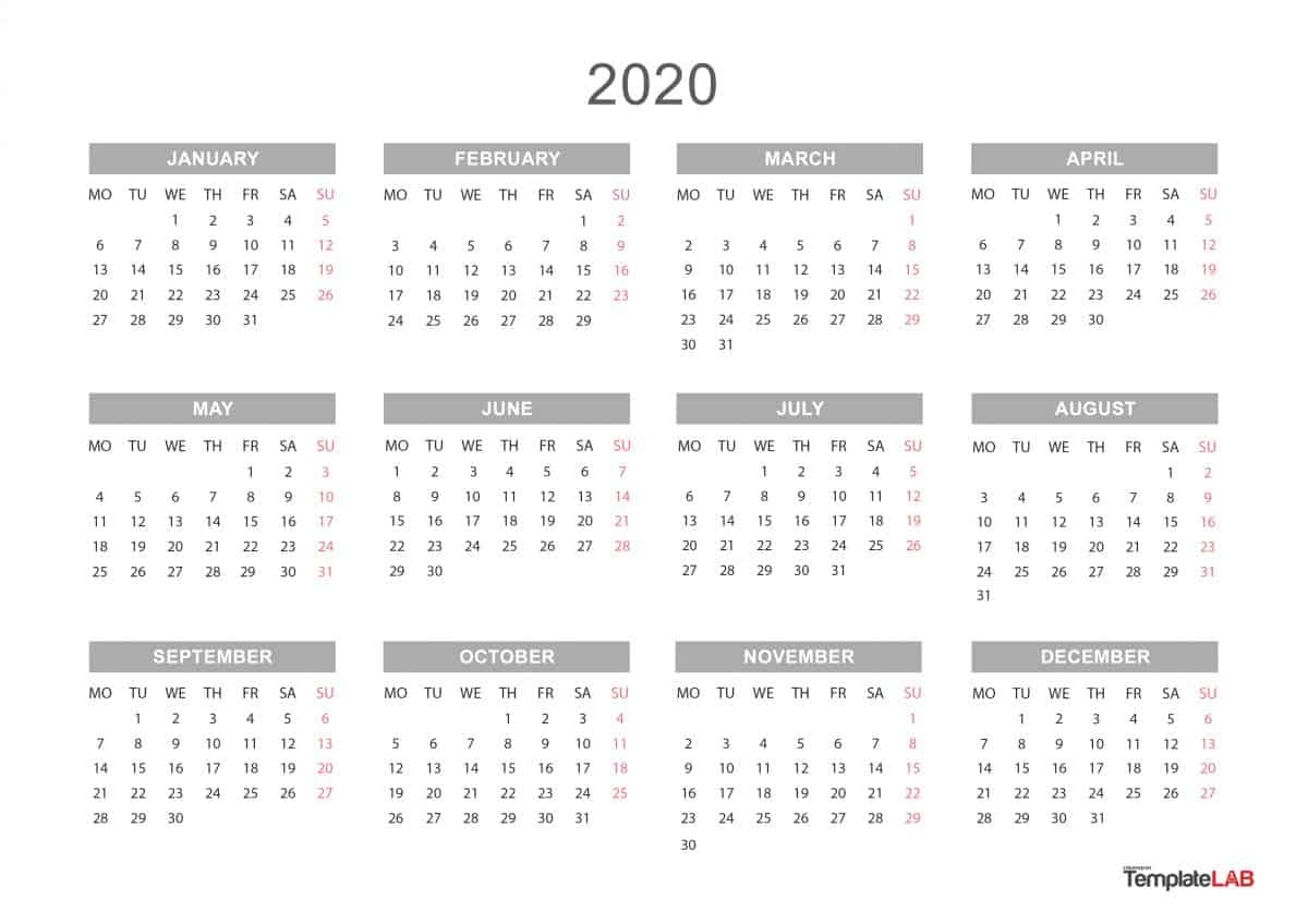 Printable 2020 Year Calendar - Tunu.redmini.co