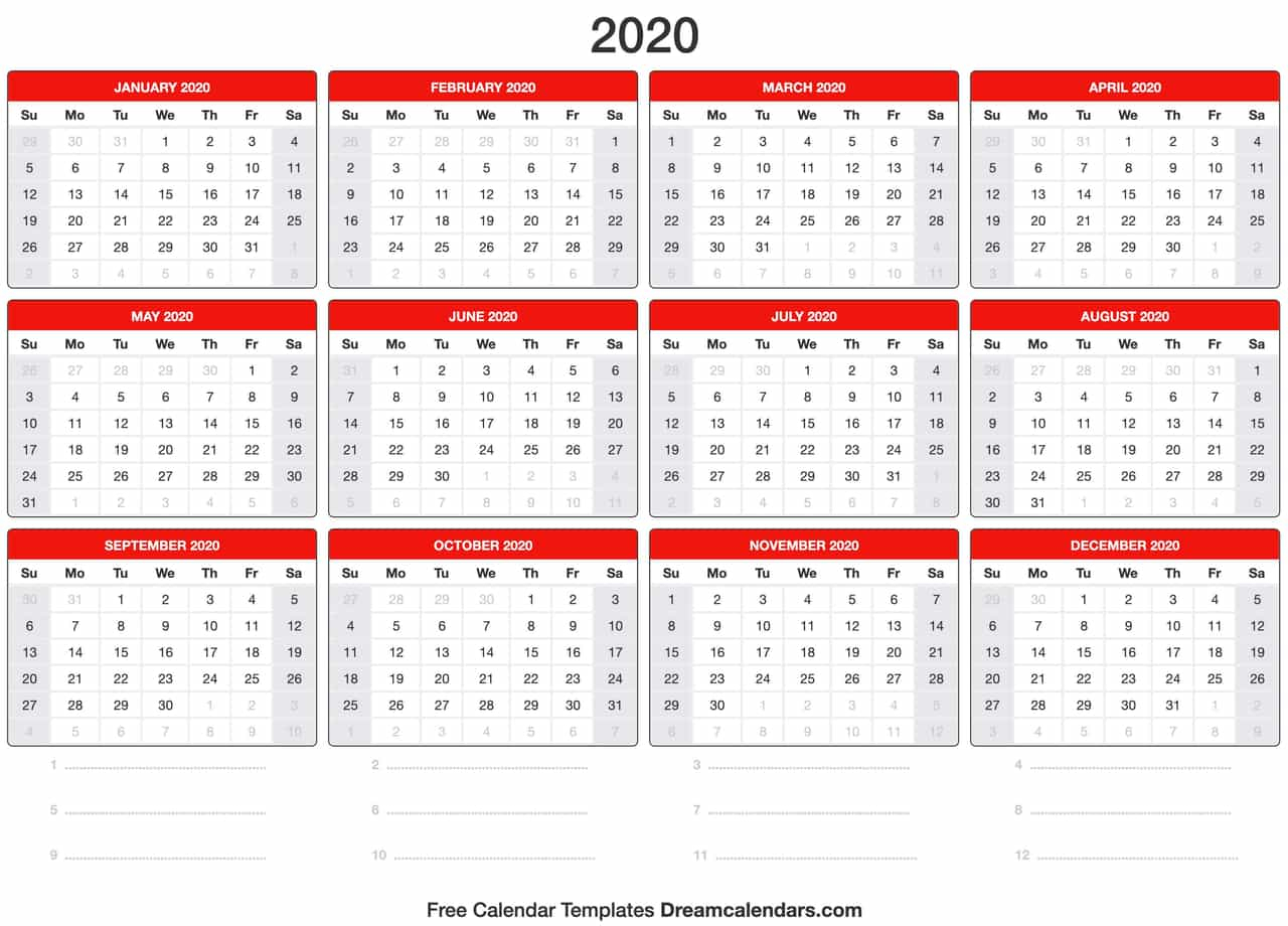 Printable 2020 Year Calendar - Tunu.redmini.co