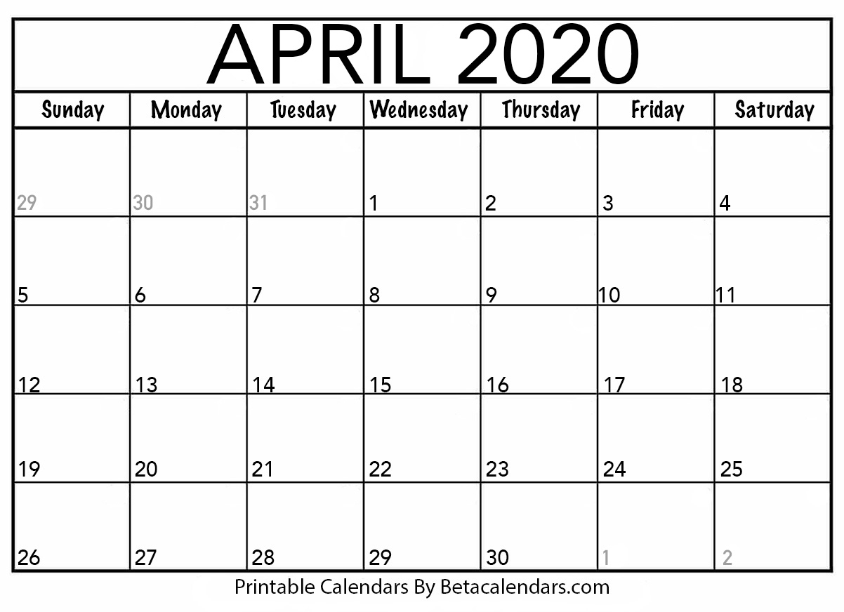 Printable April 2020 Calendar - Beta Calendars