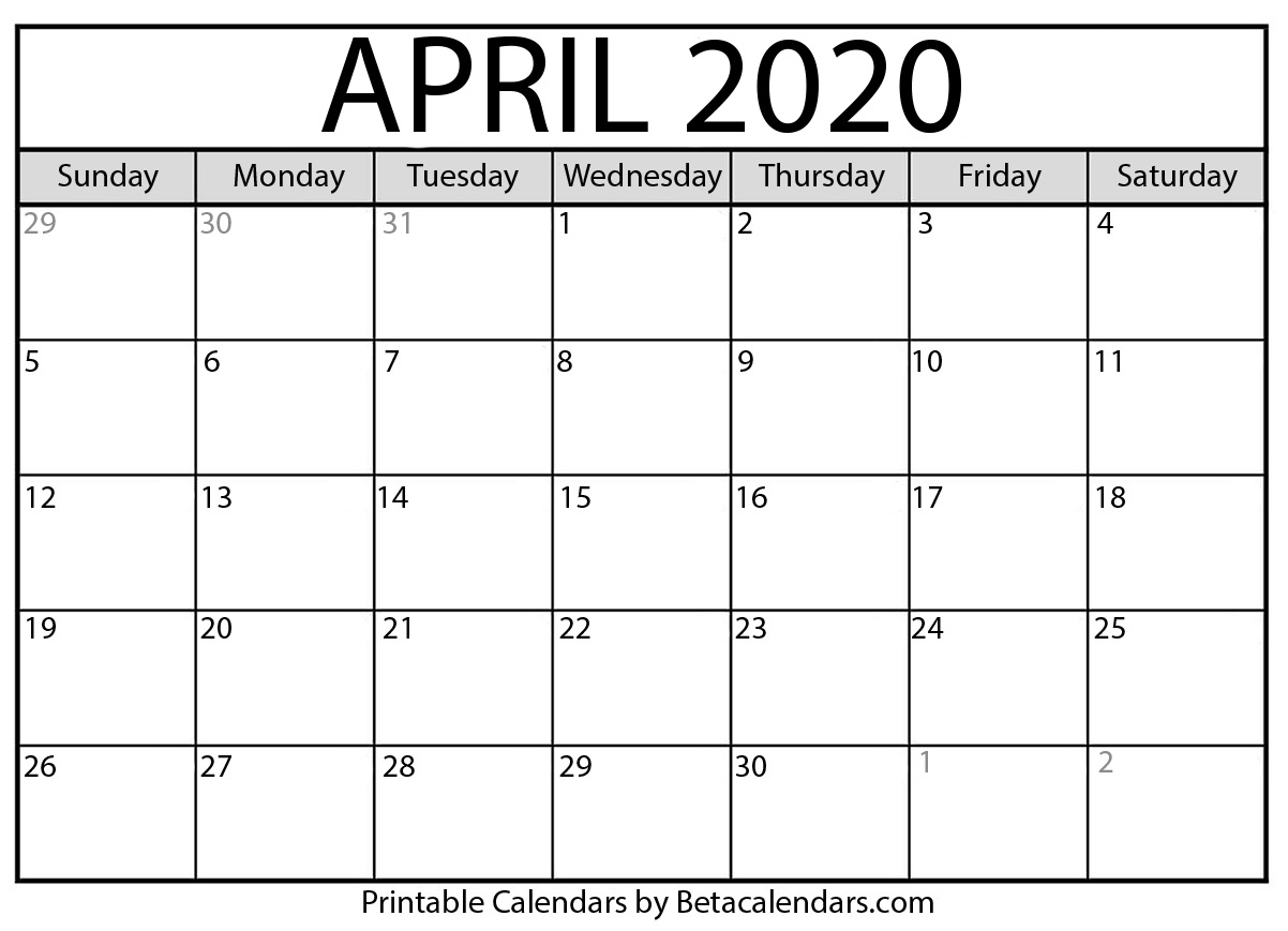 Printable April 2020 Calendar - Beta Calendars