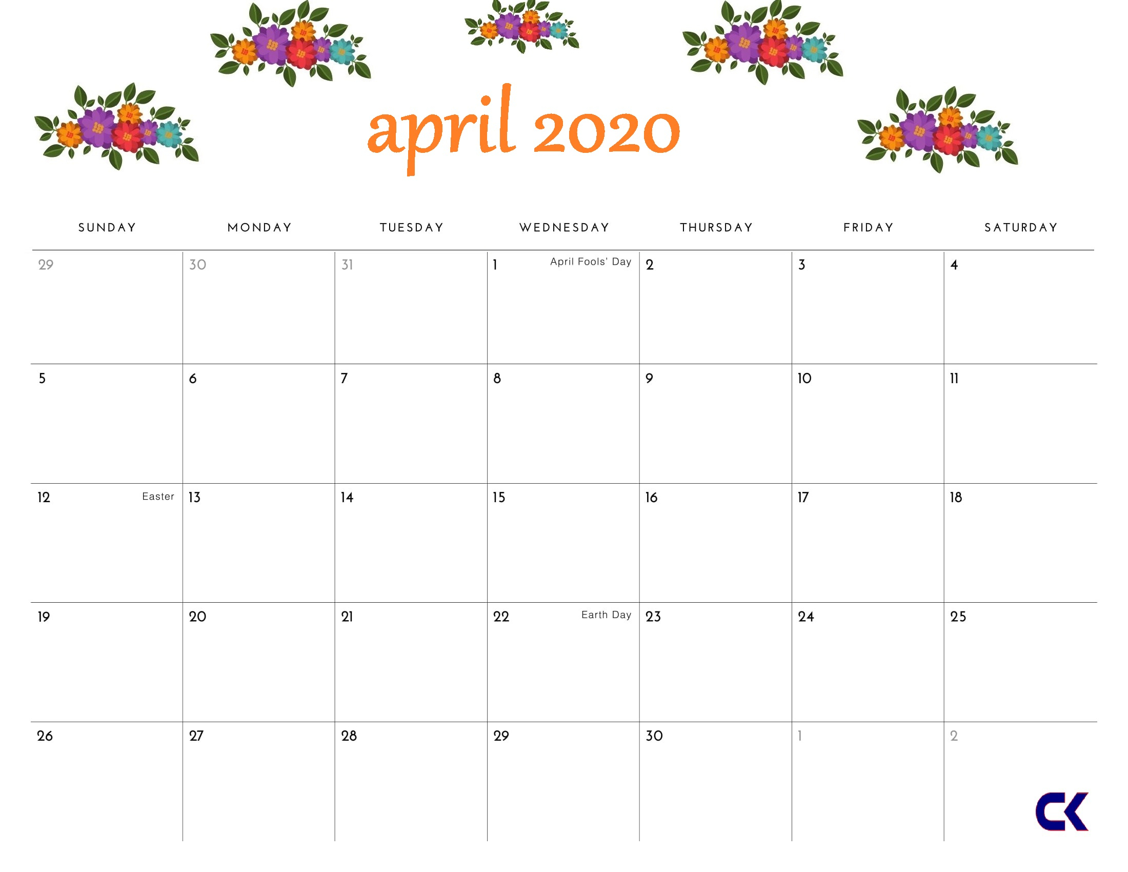 Printable April 2020 Calendar - Calendar-Kart